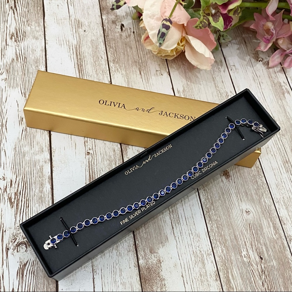 Olivia Jackson Blue Silver Plated Tennis Bracelet